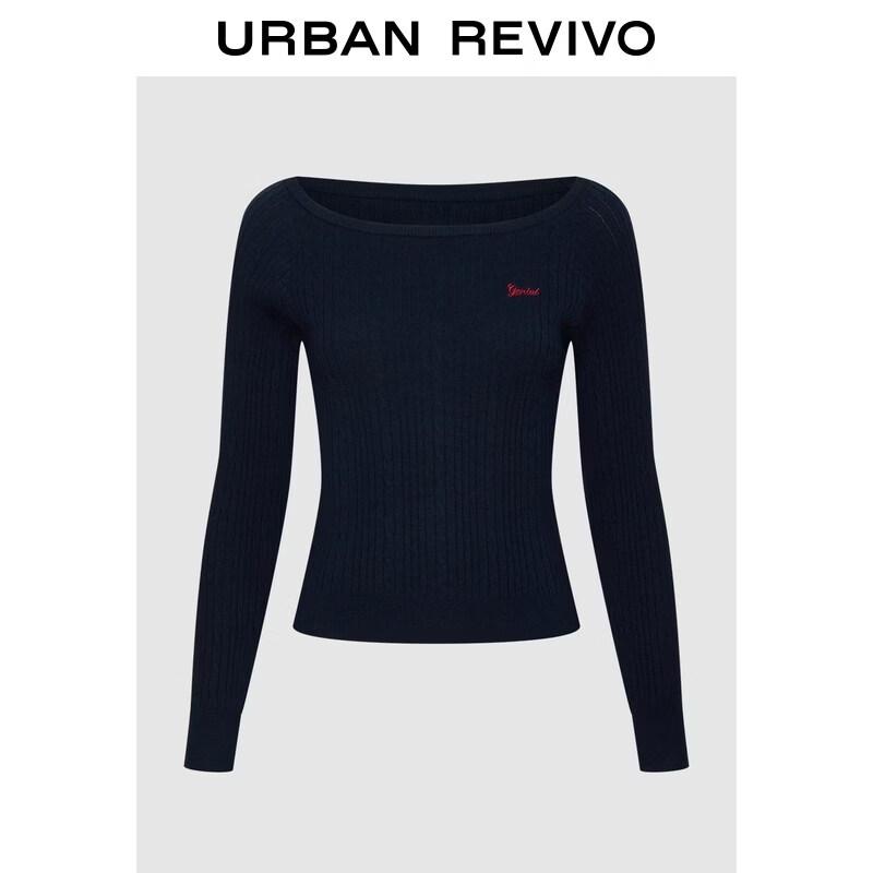 UR Women s Textured Letter Embroidered Off-Shoulder Knit Top XS