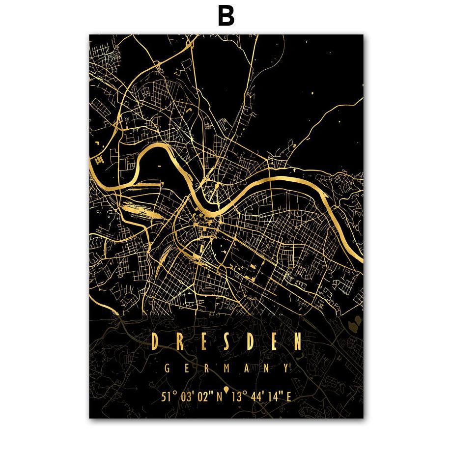 Schwarz Goldene Deutschland Berlin Stadtplan Poster Und Drucke Wand Kunst Leinwand Malerei Dekoration Wandbilder Wohnzimmer Wohnkultur