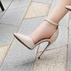 Women OL Sexy 12cm Point Toe Heels Ladies Stiletto Shoes Pointed Toe Shimmer Sexy Buckle 12cm Heel WZ