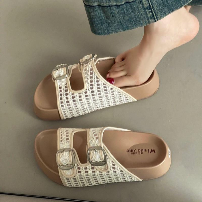 New Retro Woven Women's Shoes Versatile One-strap Beach Slippers