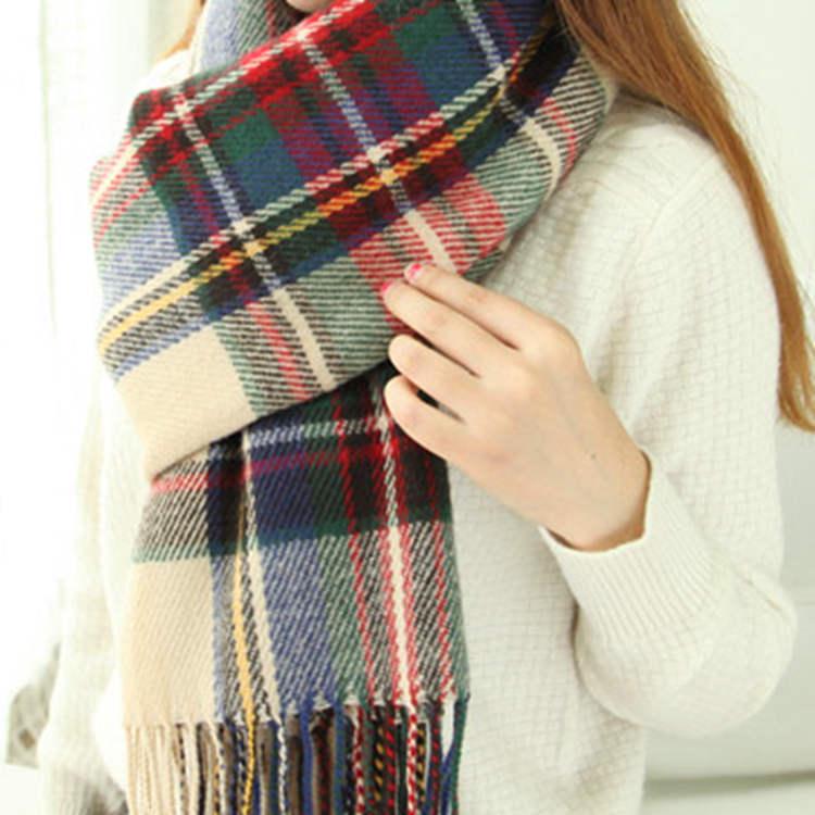 Autumn And Winter Warm Cashmere Fringed Student Plaid Scarf Women'S Winter Versatile Shawl