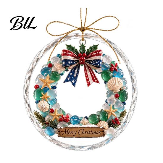 Seasonal Gift for Friends Christmas Acrylic Hanging Pendant Holiday Tree Decoration, 2D Flat Ocean Theme Ornament Elegant Decoration Home Party Decor,