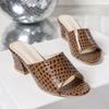 Summer new thick heel slippers women wear fish mouth snake pattern one word high heels fashion cool slippers