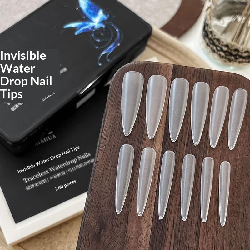 240/510Pcs Full Cover Frosted False Long Stiletto Nail Tips Sculpted Clear Press On Artificial Fake Nails Manicure Salon Supply