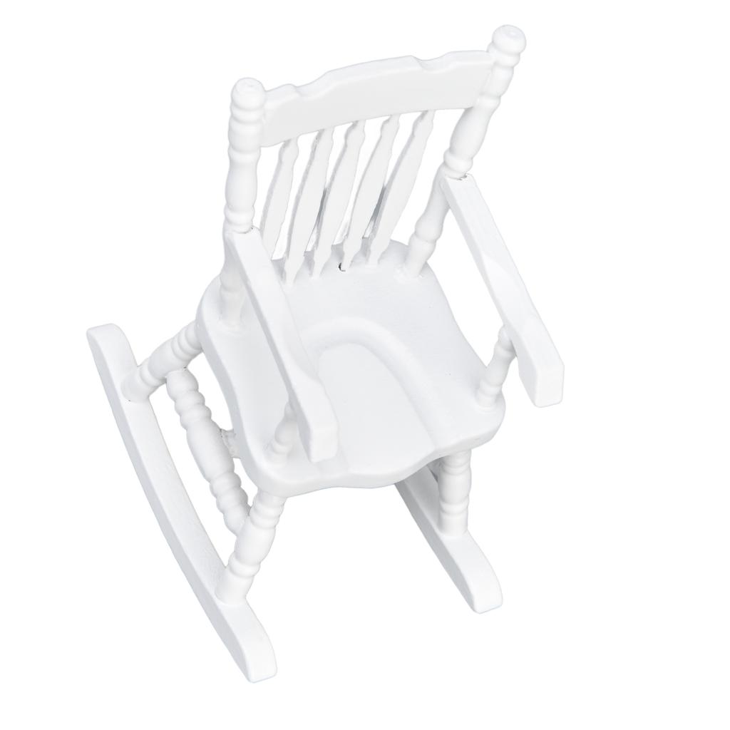 1:12 Dollhouse Chair Wood Doll House Miniature Rocking Chair White Mini Dollhouse Furniture
