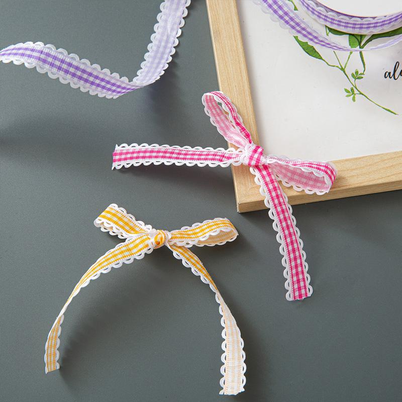10 Yards für Schleifen Haarschmuck Geschenkverpackung 1,5cm Blumenstrauß DIY Basteln Candy-Wave Gingham-Band Karostoff