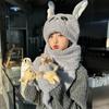 Scarf integrated rabbit ears moving hat autumn and winter new plush thickened women's plush scarf three-piece set