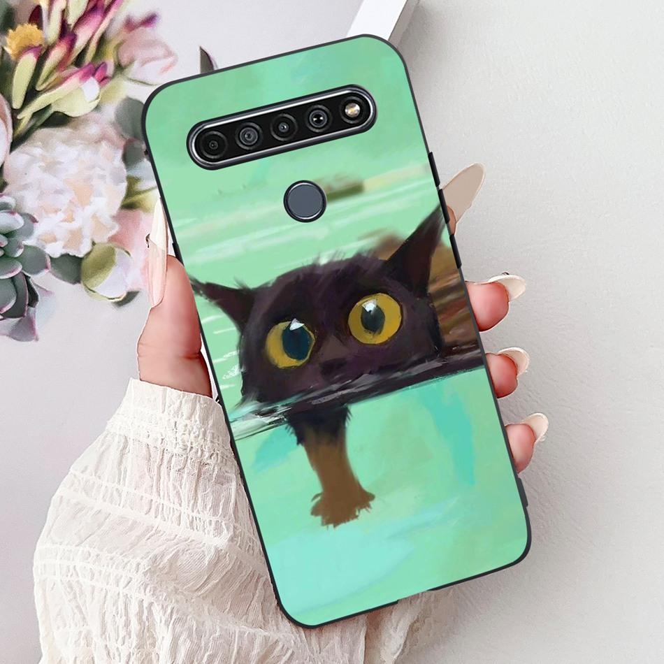 For LG K41S K51S 2020 Elegant Floral Cat Printed Phone Case For LG K41S K51S LM-K410 LM-K510 Black Silicone Soft Cases