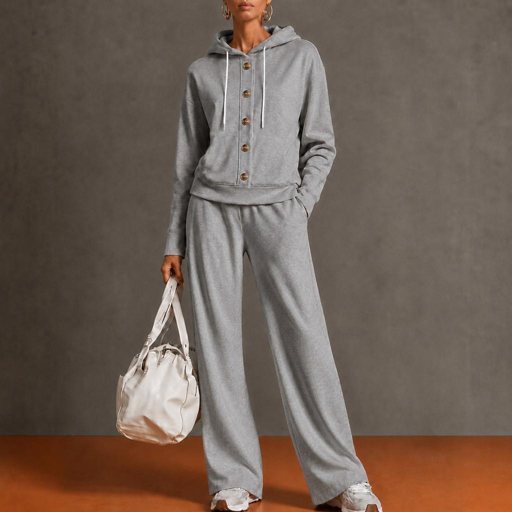 Women's Color Long Sleeve Two Piece Set Straight Leg Casual Athleisure Outfit