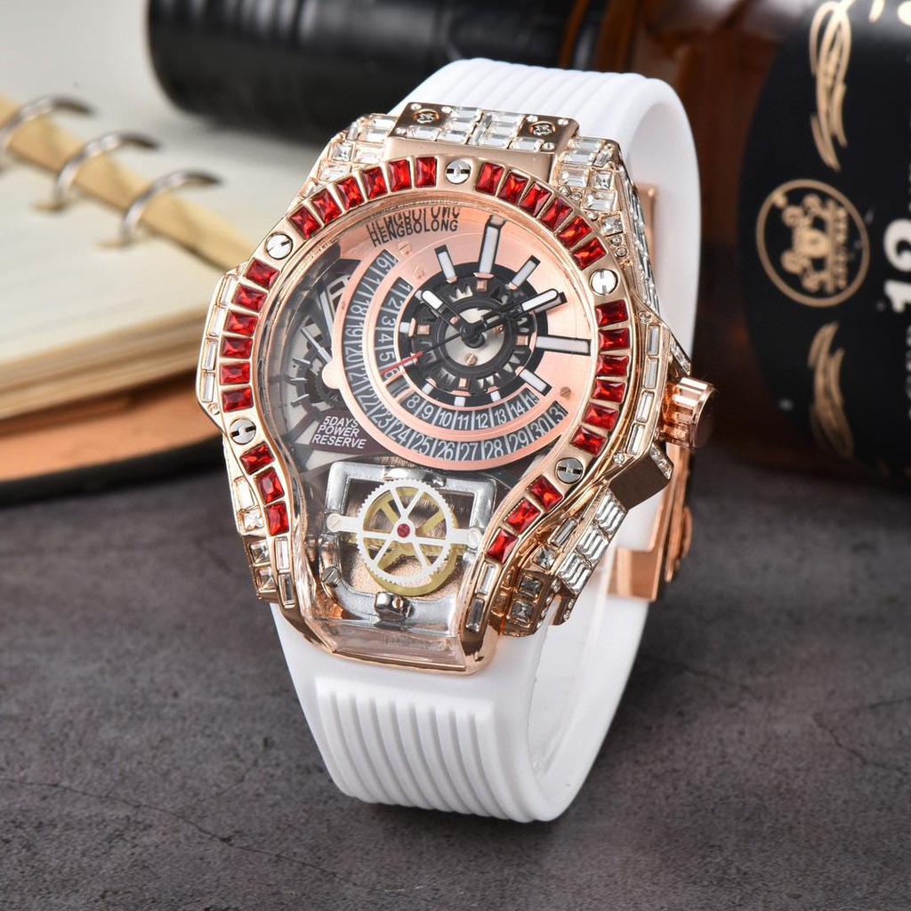 Men's Quartz Watch with Three-Needle Design, Sports Style, Irregular Full Diamond Shape, Similar to Jason Statham's Watch in Warcraft.