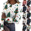 Women's Fashion Slim-Fit Round Neck Base Layer T-Shirt Christmas Print Long-Sleeved Top