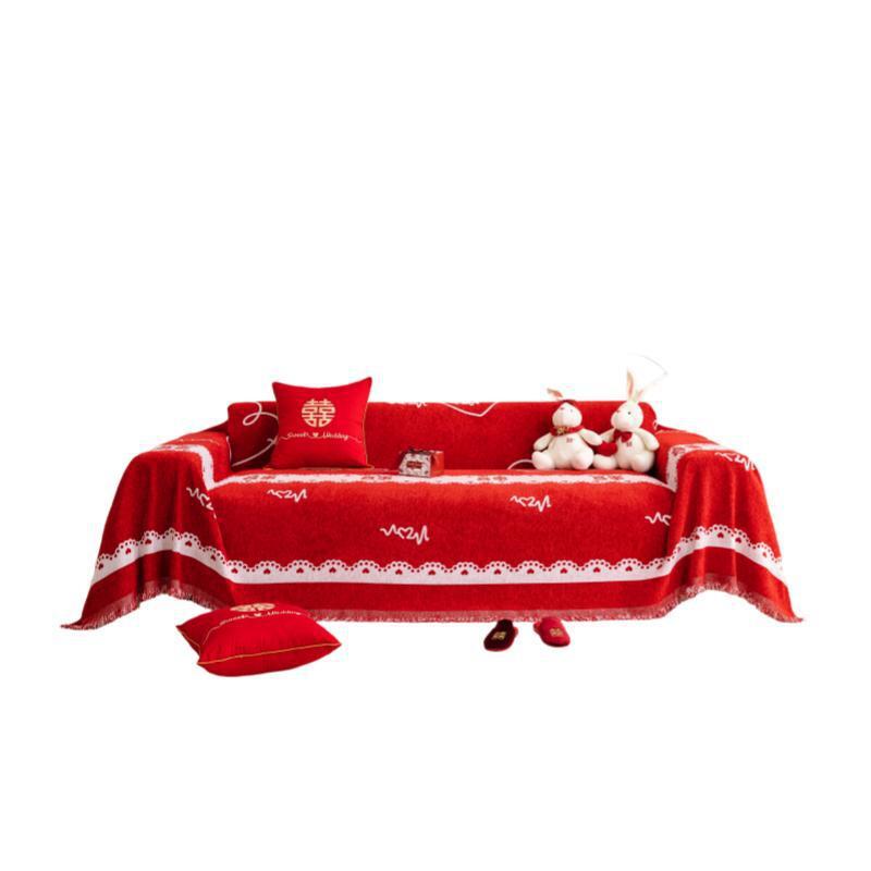 Chenille Red Sofa Cover Four Seasons Universal Full Cover Sofa Blanket Cover Anti-Cat Scratch Wedding Festive Sofa Cover