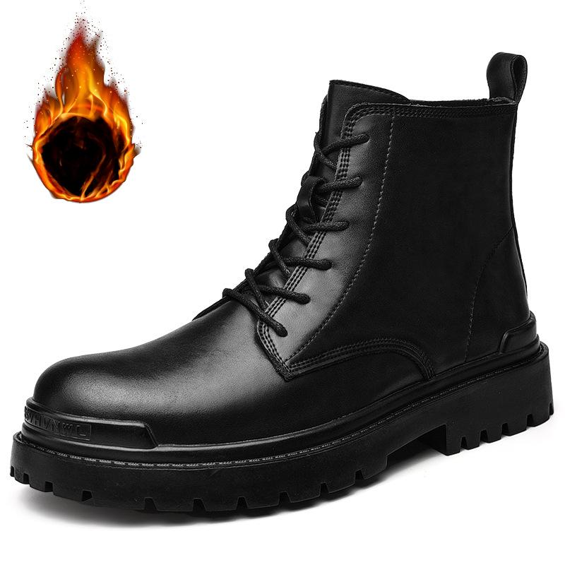 Genuine Leather Men's High-Top Leather Boots Breathable Worker Boot Calf Leather Shoes Black Motorcycle Autumn Men's Shoes Mid-Top Boots