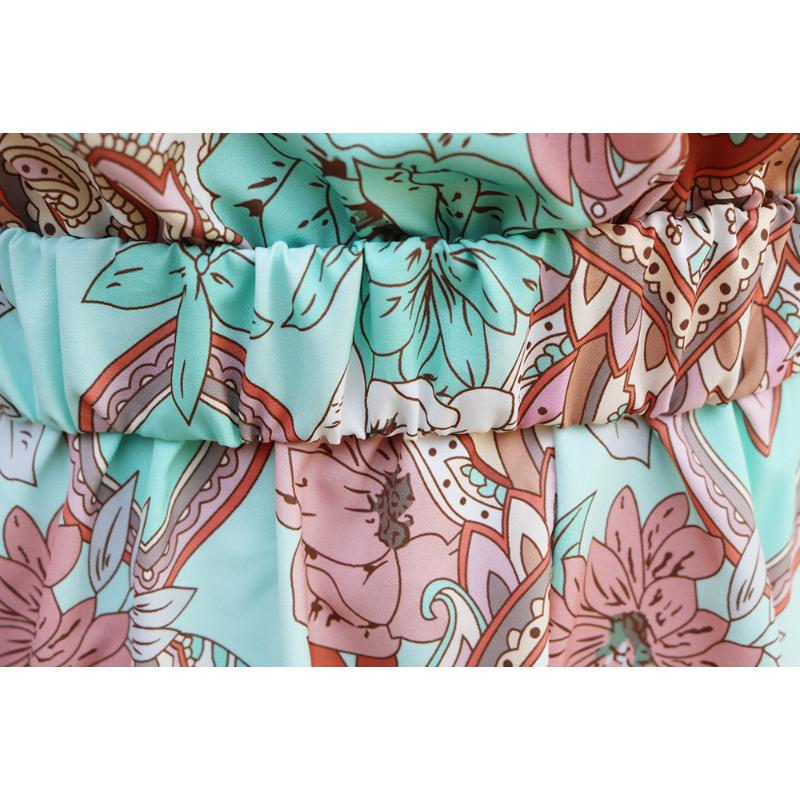 Boho květinový tisk dlouhé šaty ženy sexy hluboký výstřih do V s dlouhým rukávem vysoký rozparek s páskem elegantní plážové šaty