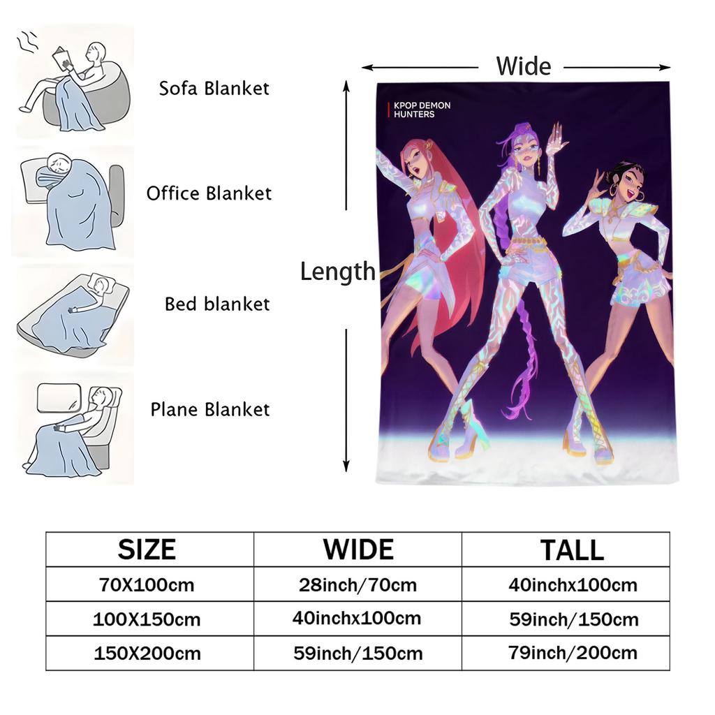KPop D-Demon H-Hunters Stage Flannel Blanket Hot Anime Soft Warm Throw for Sofa Bed Cover Camping Travel Multifunctional Blanket