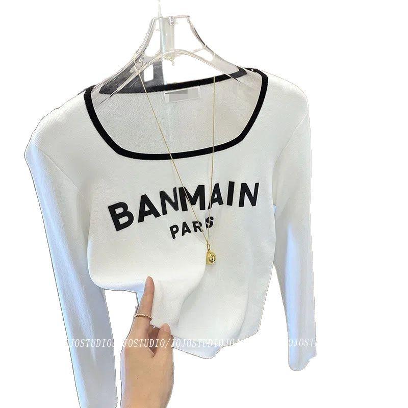 Women's Slim Fit Color-Block Square-Neck Long-Sleeve T-Shirt for Spring/Autumn 2025