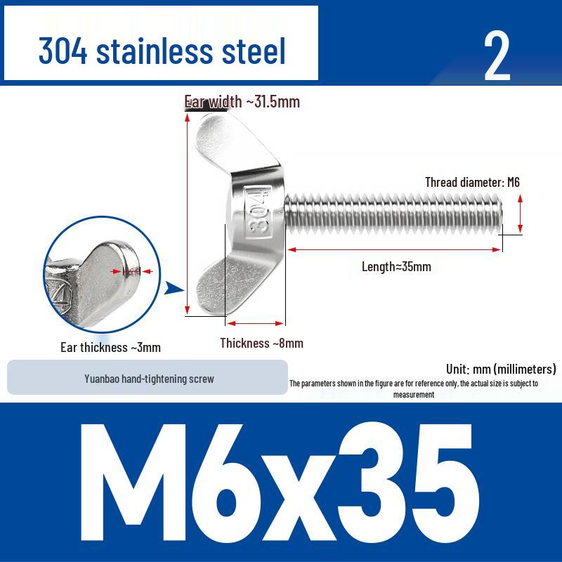 304 Stainless Steel Butterfly Weld Screw Yuanbao Hand-Tight Horn Bolt M3-M16