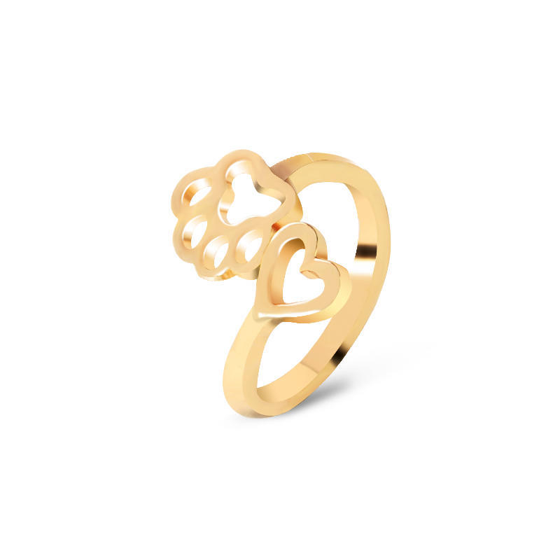 

Funny Hollow Out Pet Paw And Heart Design Rings Claws Footprint Shaped Adjustable Opened Rings resizable белый