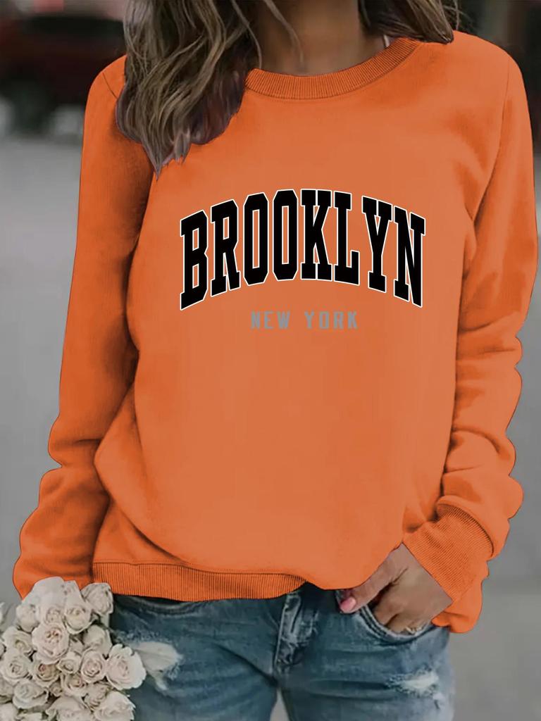 Autumn/Winter Women's Casual Long-Sleeve Round Neck Letter Print Pullover Hoodie