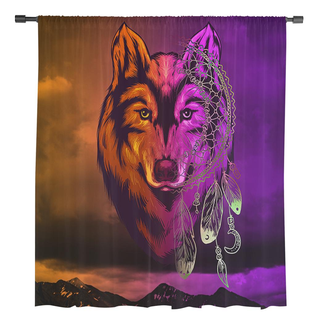 Gradient Wolf Dream Catcher Chiffon Sheer Curtains for Living Room Bedroom Home Decoration Window Voile Tulle Curtain Drapes