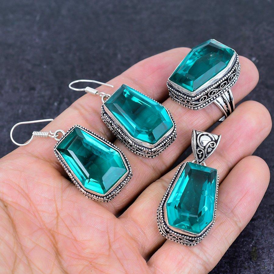 Natural Indicolite Tourmaline Gemstone 925 Sterling Silver Jewelry Set A0W22