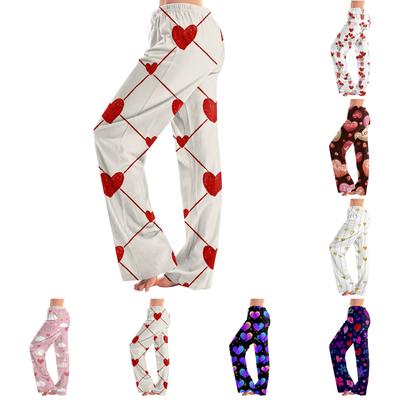 Pantaloni casual din lână de mătase de lapte cu tematică de Ziua Îndrăgostiților pentru femei, Pantaloni de pijama, Pantaloni de casă