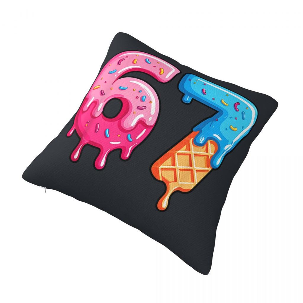 Six Seven Ice Cream Drip Meme 67 Pillow Cover Square Pillow Case Cushion Cover Pillowcases For Chair Sofa Home Decoration