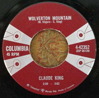 7inch Record CLAUDE KING - Wolverton Mountain 442352 Columbia 1962 US Folk Used