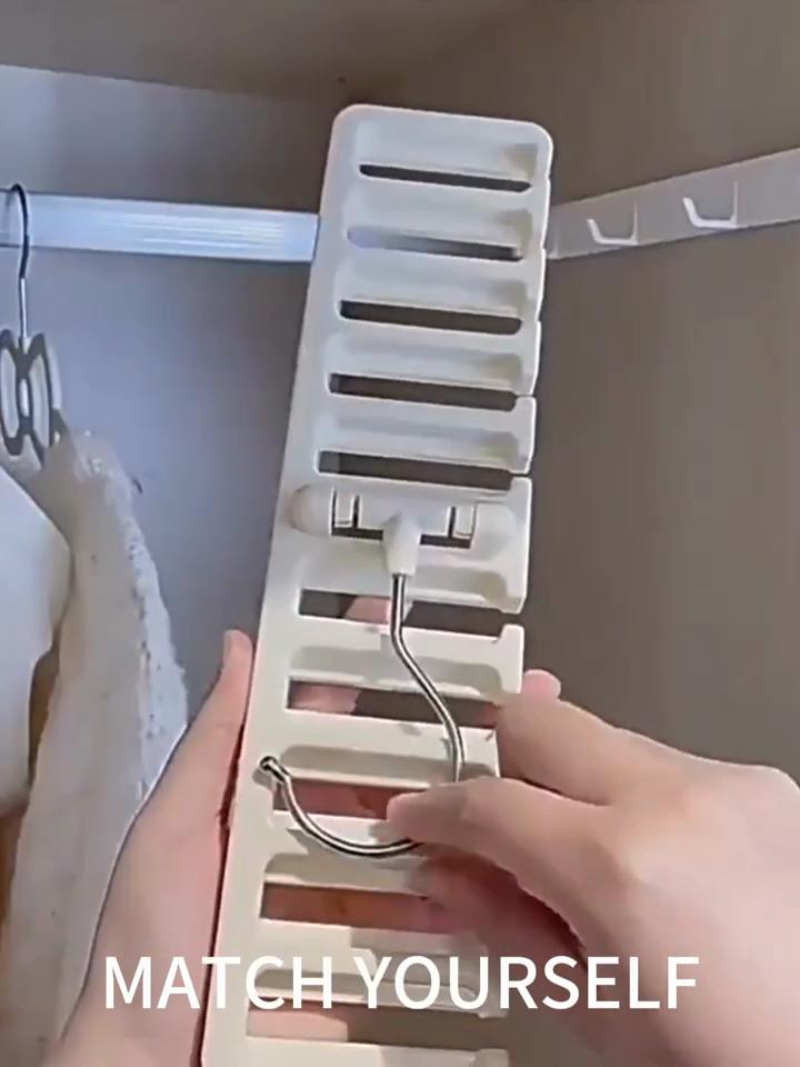 Multi-Functional Plastic Belt Hanger, Space-Saving Closet Organizer for Belts, Ties, Scarves - Black and White, Accessory Storage