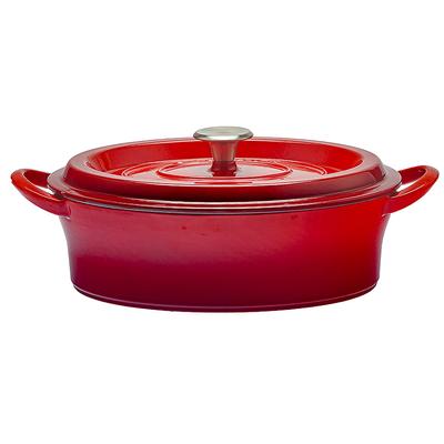 Litý hrnec oválný 26 cm mělký červený smaltovaný litý hrnec na vaření bez vody Cirkulace páry smaltovaný exteriér Speciální matný smaltovaný interiér z nerezové oceli