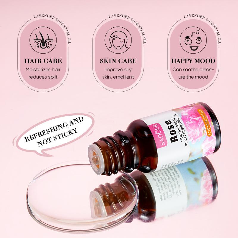SADOER Rose Essential Oil Kamille Rosemary Lavendel Essence fukter låser vann og forskjønner hudtone Hudpleie