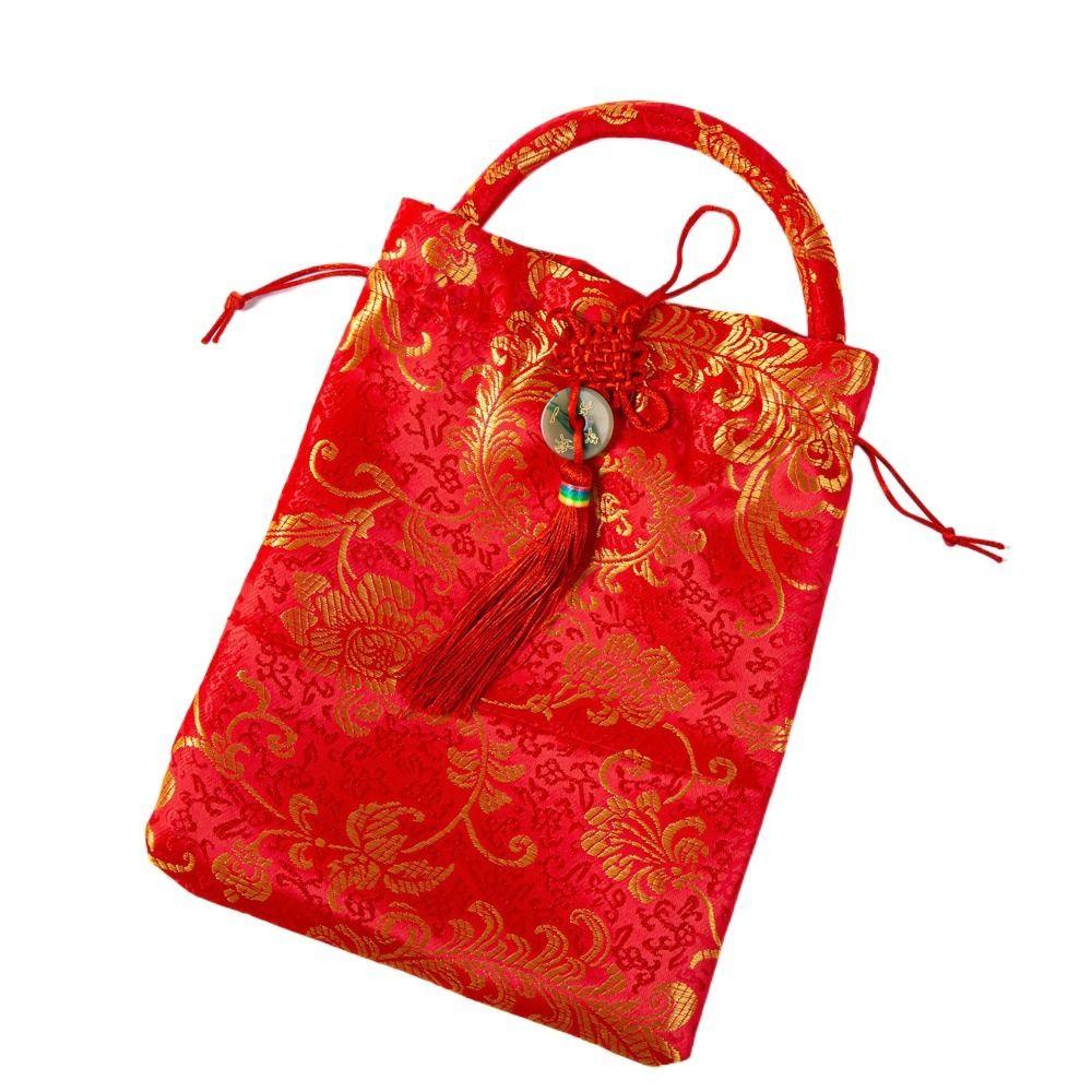 Wrist Bag Canvas Flower Drawstring Bag Chinese Style New Year Bucket Bag Festive Sugar Bag Party