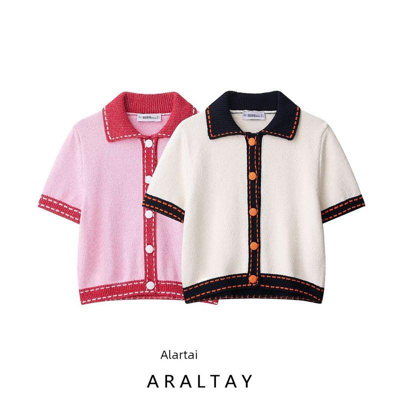 Araltay New Western Style Women clothes Versitile Fashion Simple String Decoration Short sleeve Knitted Outerwear 6771107