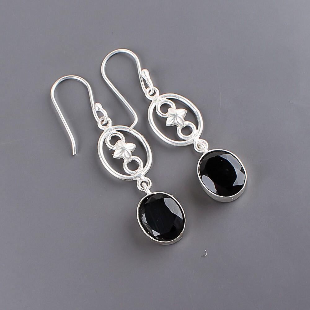Black Onyx Gemstone 925 Sterling Silver Jewelry Handmade Dangle Earrings 2.00" EE-17-17
