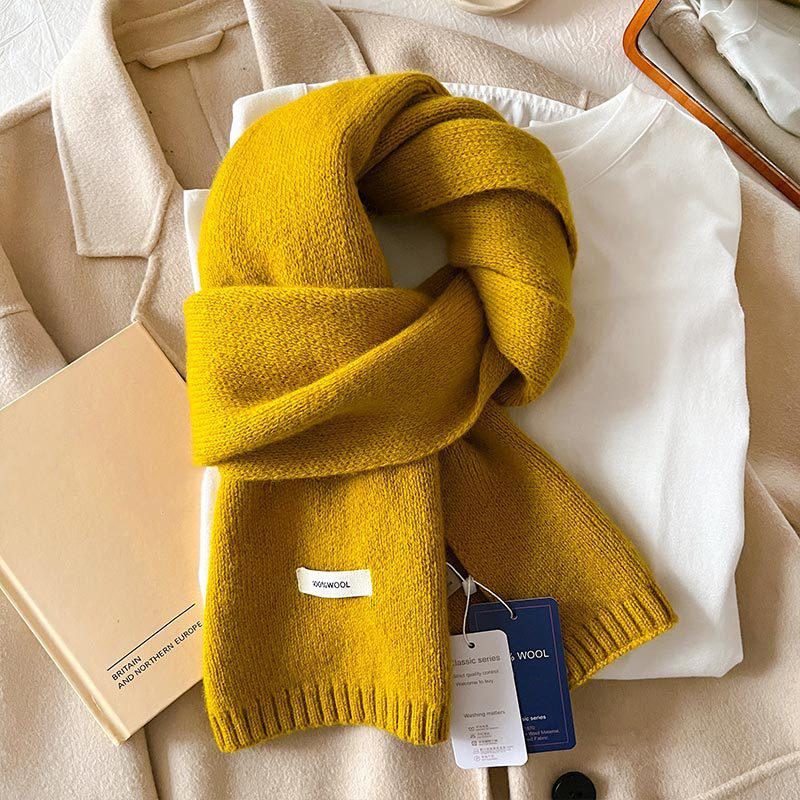 Winter Women Scarf Warm 100% Wool Knitted Shawls Casual Brand Neckerchief Cashmere Shawl Wrap Fashion Red Students Scarves