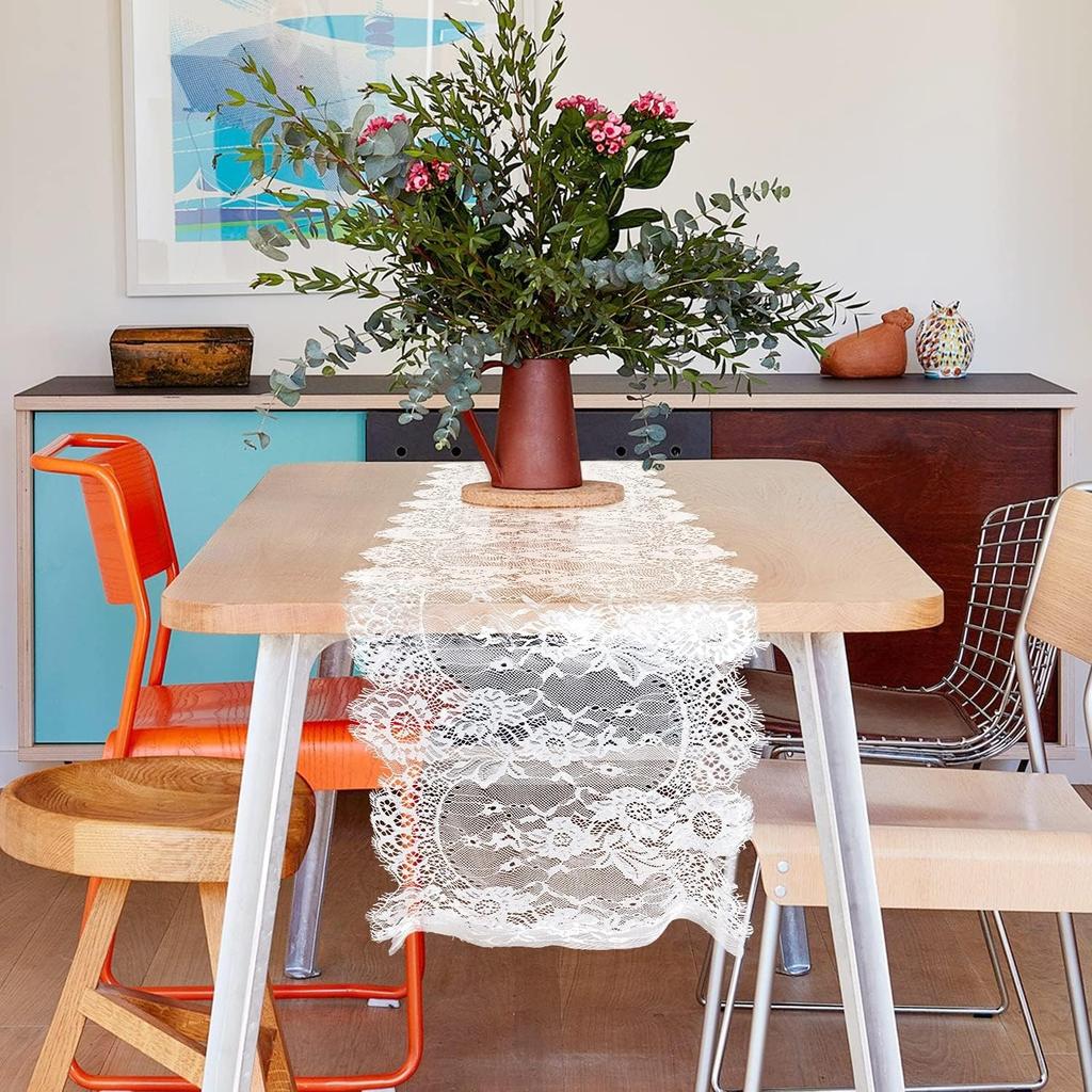 1Pcs 0.35x3M White Lace Table Runners for Home Decor Wedding Decoration Bridal Shower Baby Shower Party Supplies Table Ornament