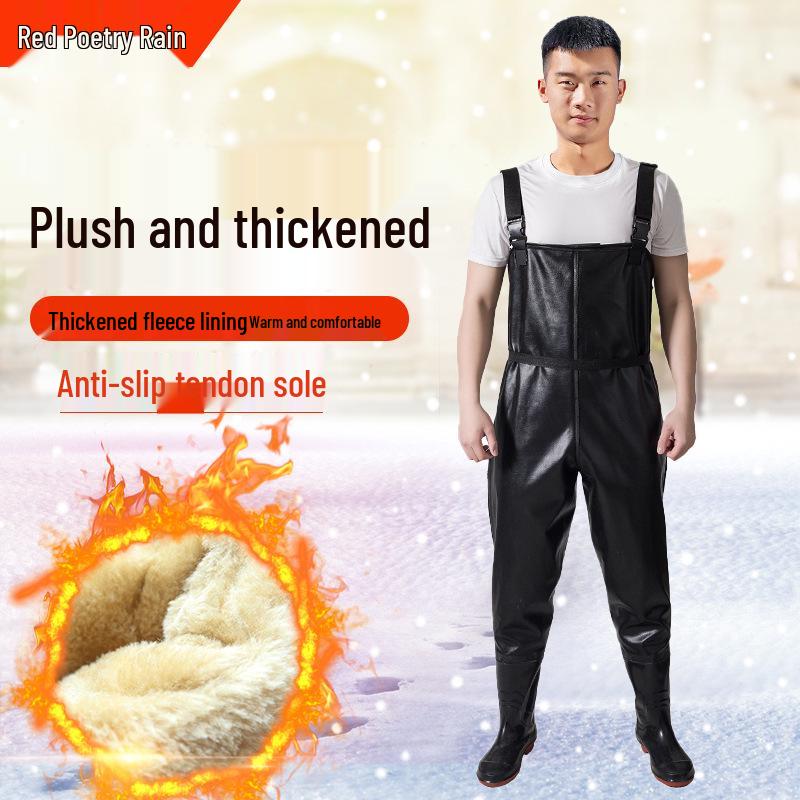 Fleece-Lined Waterproof Fishing Waders - Thickened One-Piece Design