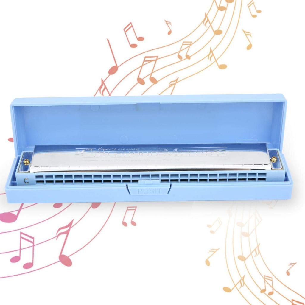 24-Hole Professional Mouth Organ, Diatonic Harp, Loud Sound C Key Harmonica, for Students, Children, and Home Entertainment (Blue)
