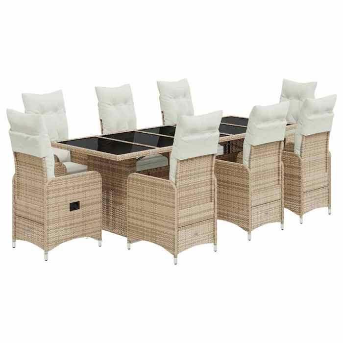 VidaXL Ensemble de bistro de jardin 9 pcs coussins beige poly rotin 3277299