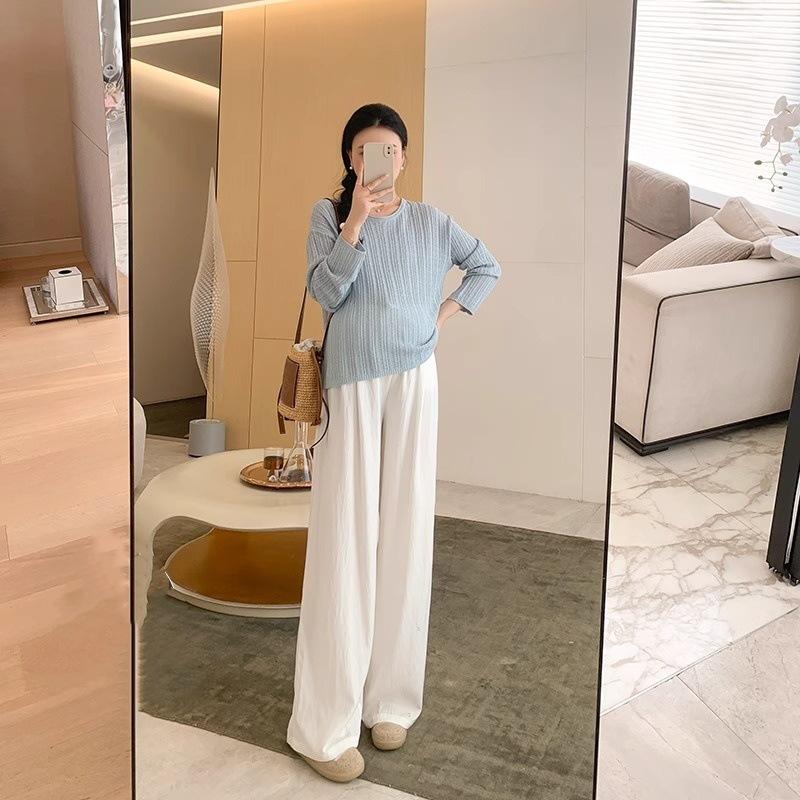 

Maternity pants, wide-leg pants for summer wear, no belly support, casual pants, small maternity clothes, spring and summer clothes. S（70-90） белый