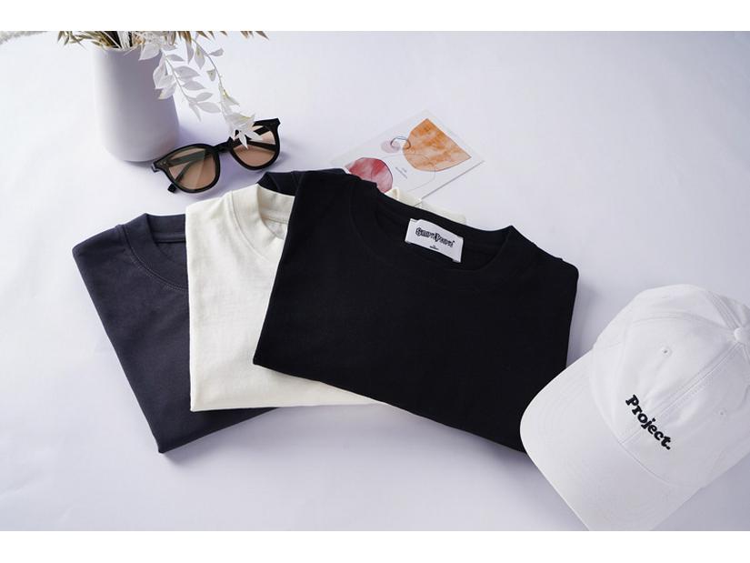 Solid Color Women's Summer Drop Shoulder T-shirt, Plus Size, Loose Fit, Double Gauze, 260g, Hong Kong Style.