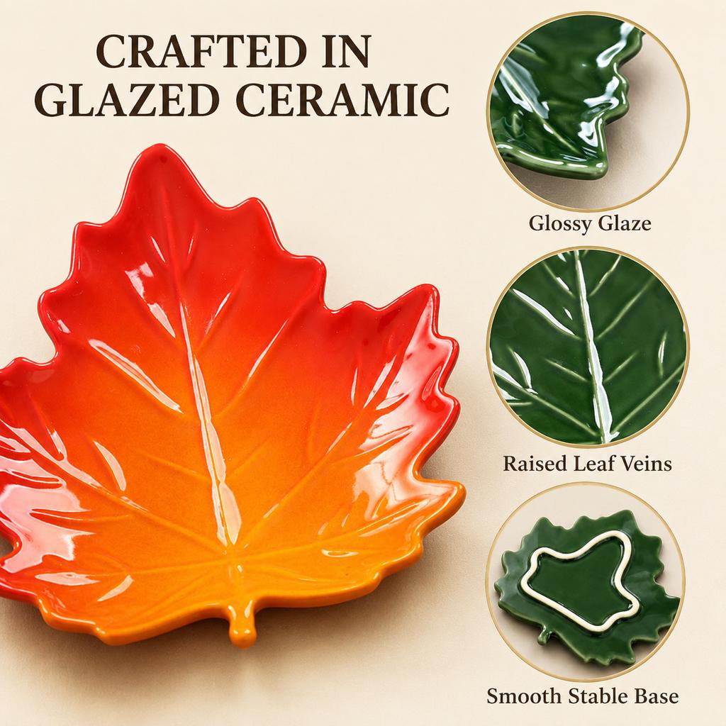 Ceramic Leaf-Shaped Plate for Serving Appetizers and Snacks