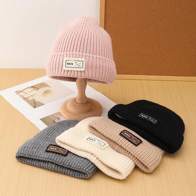 Korean Style Autumn and Winter Labeled Woolen Hats Children's Padded and Thickened Warm Knitted Hats Versatile and Fashionable Cold Hats