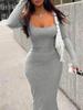 2025 European & American Slim Fit Round Neck Striped Maxi Dress