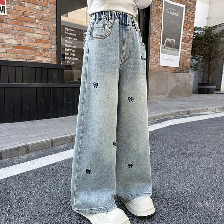 Girls' Jeans for Spring and Autumn Children's Straight Leg Pants for Outerwear Loose and Wide Leg Pants for Spring
