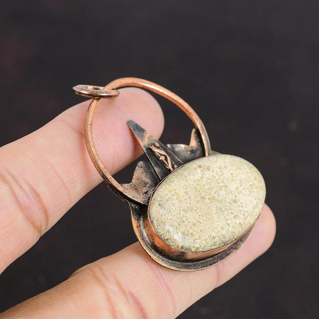 Fossil Coral Pendant Copper Pendant Gemstone Pendant Handmade Jewelry Latest Design Pendant Copper Jewelry Gift For Him Fossil Coral Jewelry