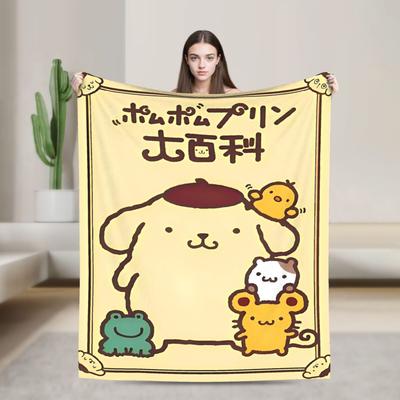 Koce z nadrukiem kreskówki anime Pom Pom Purin Piknikowy flanelowy koc narzutowy na zewnątrz Ciepły design Jakość narzuty na łóżko Prezent
