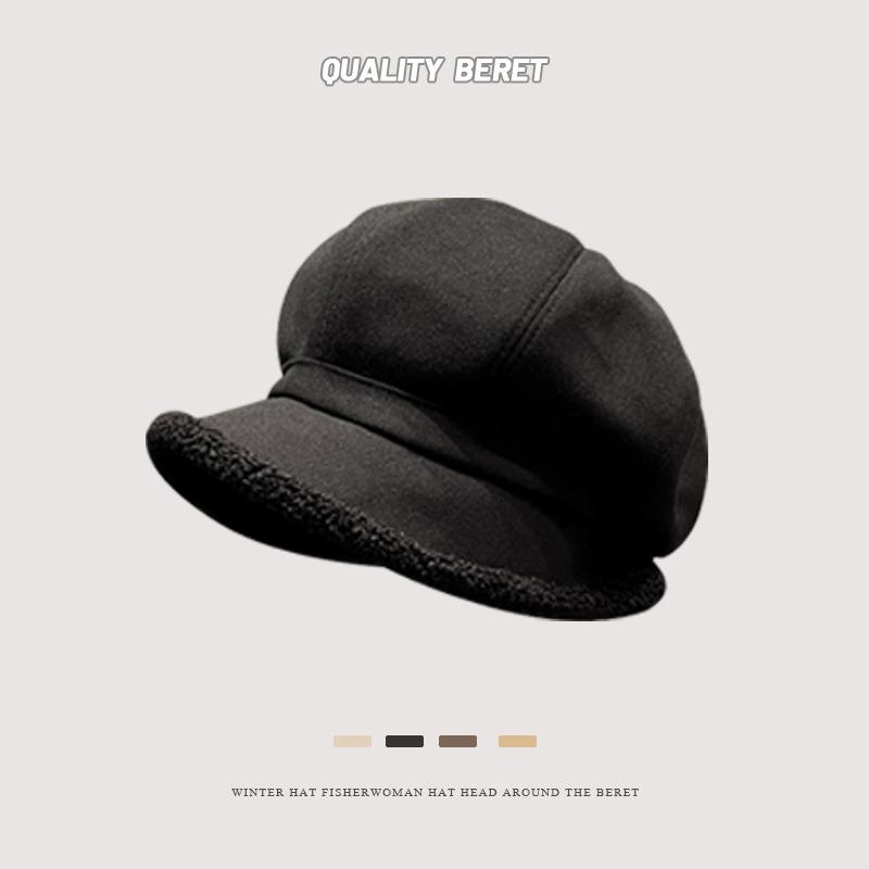 Beret Female Autumn and Winter Thickened Warm Plush Star Anise Painter Hat Versatile Big Head Circumference Show Face Small Bucket Hat