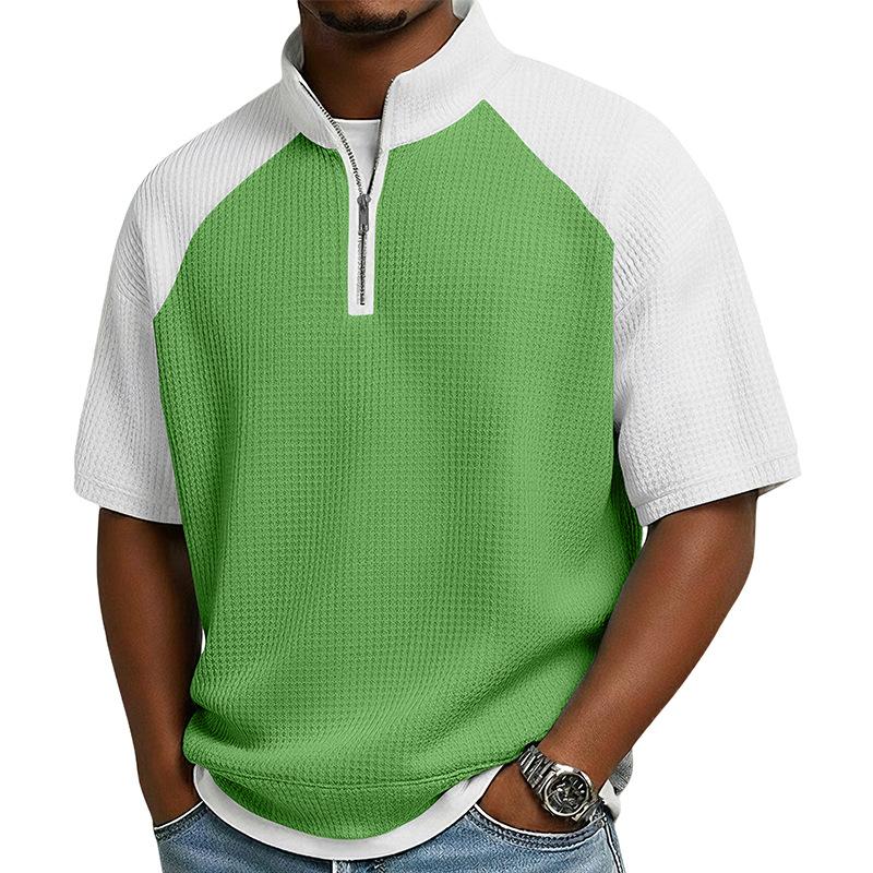 Men Plus Size Waffle Half Zip Short Sleeve Henley T Shirt S