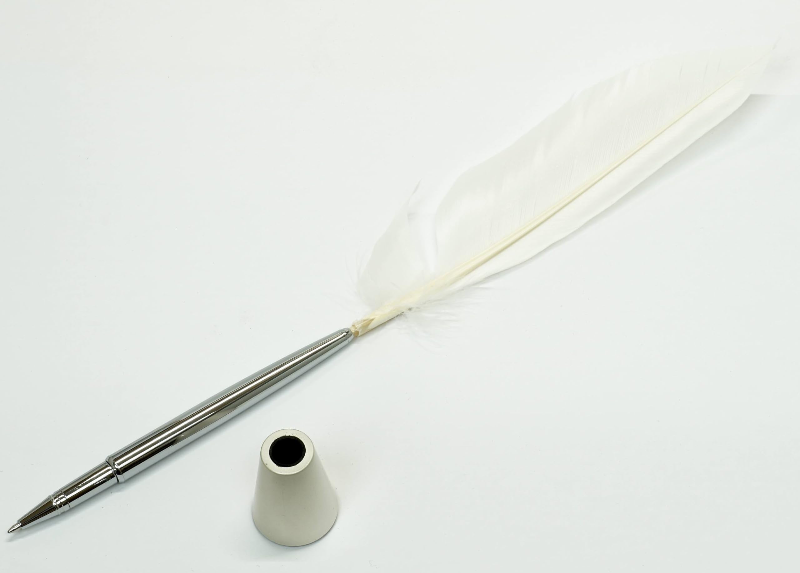 

Латунная дисковая ручка с гусиным пером, колпачок Brasda Capo, подставка для ручек, 2 шт., сделано в Японии + (Белое Перо) Q-S1P2WG-2-W